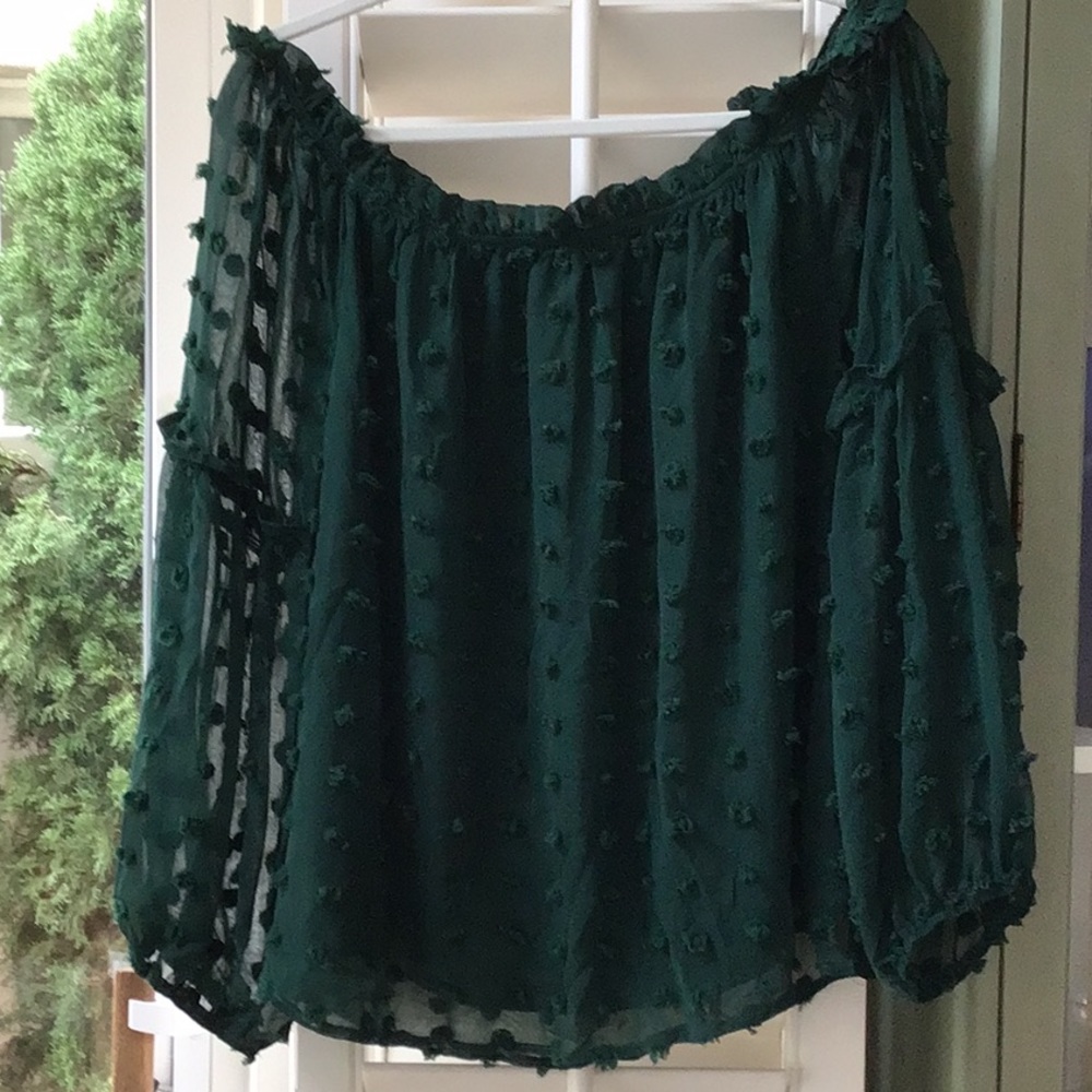 Holiday Green Off the Shoulder Top